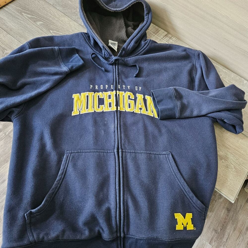 Vintage Wolverines Property Of Michigan Navy Zip Sz 2XL Thick Heavy Lined Hoodie